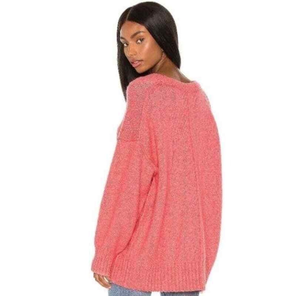 FREE PEOPLE Sweater Womens Small Pink Brookside Tunic Pullover Oversized Slouchy - Picture 2 of 16